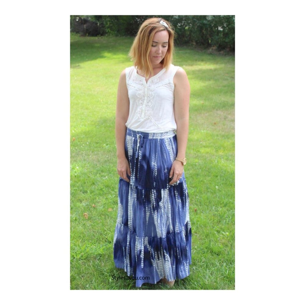 Beth Western Hippy Bohemian Skirt In Blue by Sacred Threads NWT